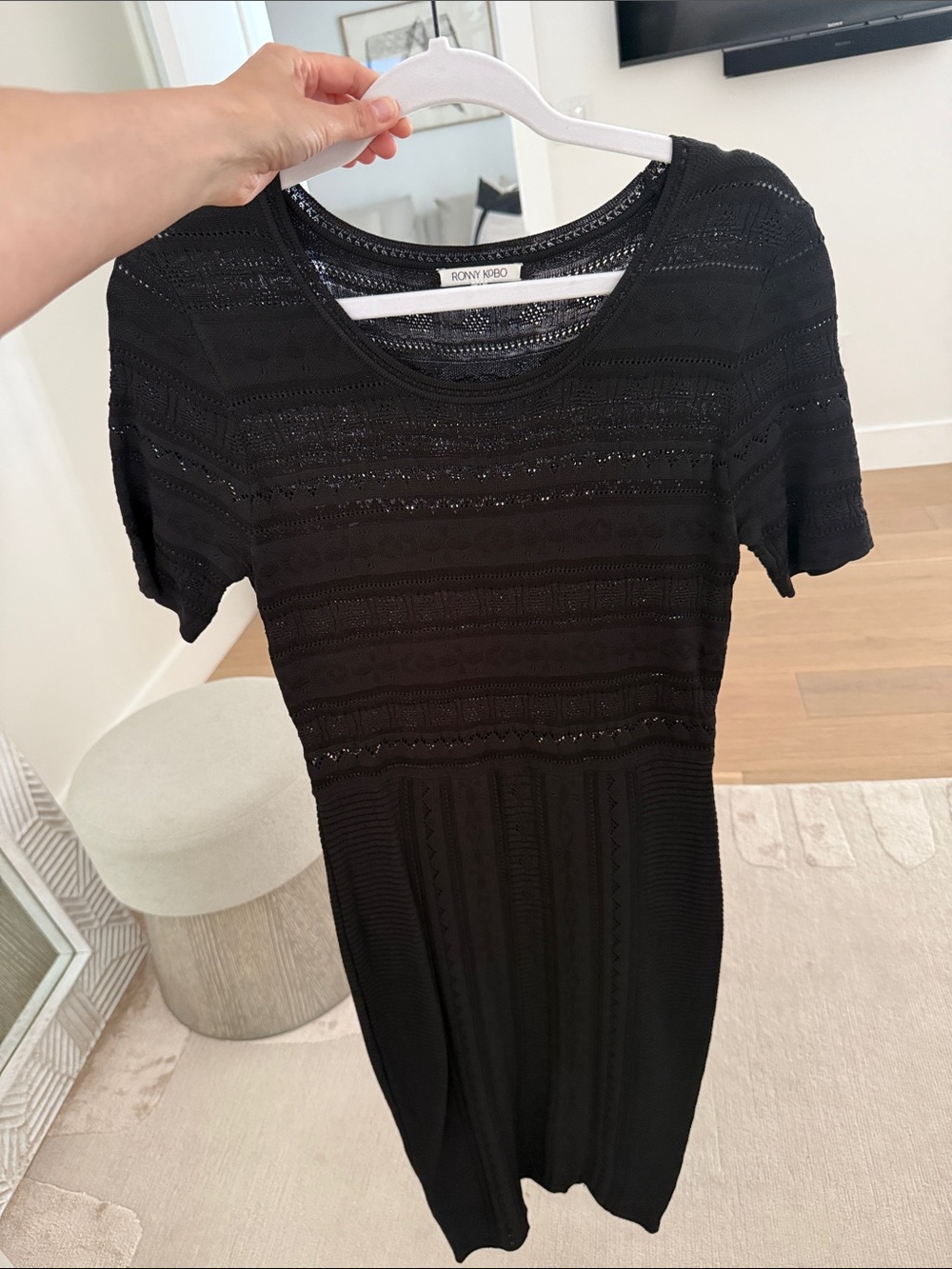Ronny Kobo Black Knit Midi Dress with Short Sleeves